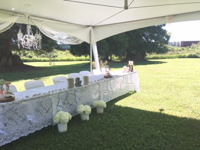 Danielle and Brendan Chesterman's Wedding Aug. 5 2017, white decorative table settings