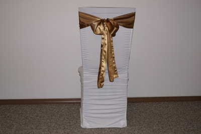 White With Gold Seat Covers for Events Rentals