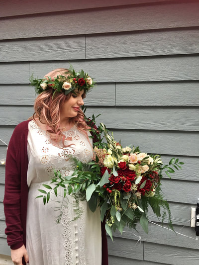 Bride and floral arrangement in Terrace BC