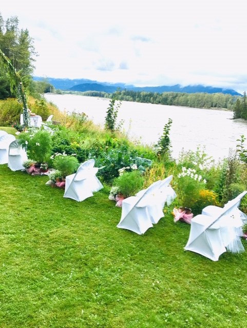 white seating at a wedding in Terrace BC