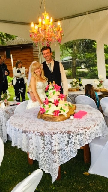 Cutting the cake at a wedding in Terrace BC