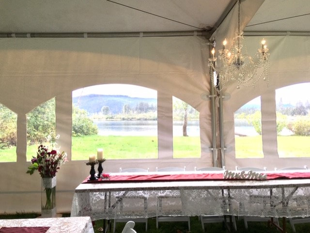 Dining area of a wedding with river views in Terrace BC