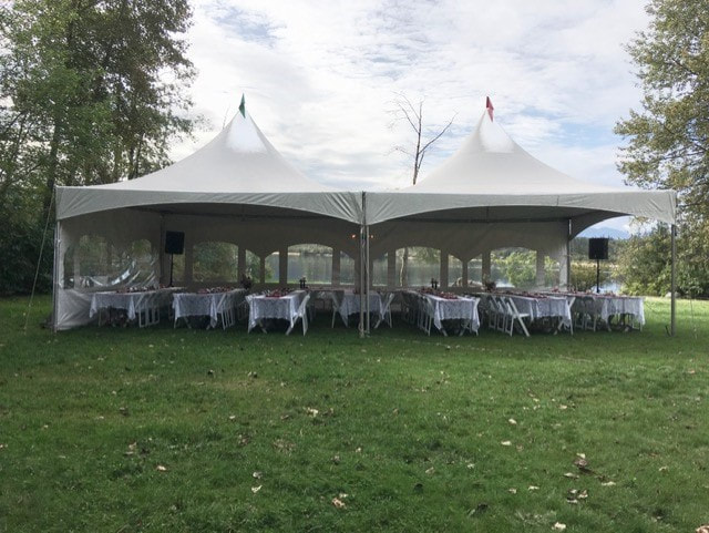 Covered dining area in terrace BC at a wedding.