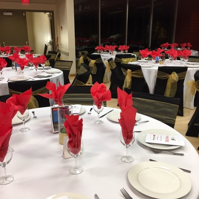 red napkin pieces, corporate event